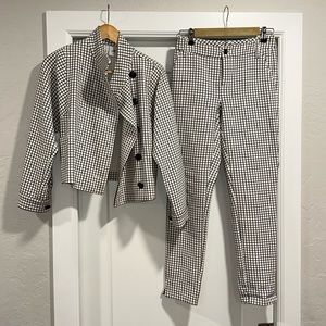 Cabi cream & black plaid windowpane two-piece suit